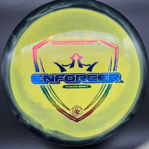 Dynamic Discs Distance Driver Black Halo Yellow Plate Rainbow Stamp 175g Enforcer, Fuzion Orbit, Gavin Rathbun