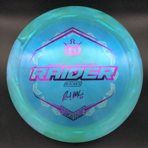 Dynamic Discs Distance Driver Blue Pink Stamp 173g 2 Raider, Lucid-X Chameleon, Ricky Wysocki Bottom Stamp