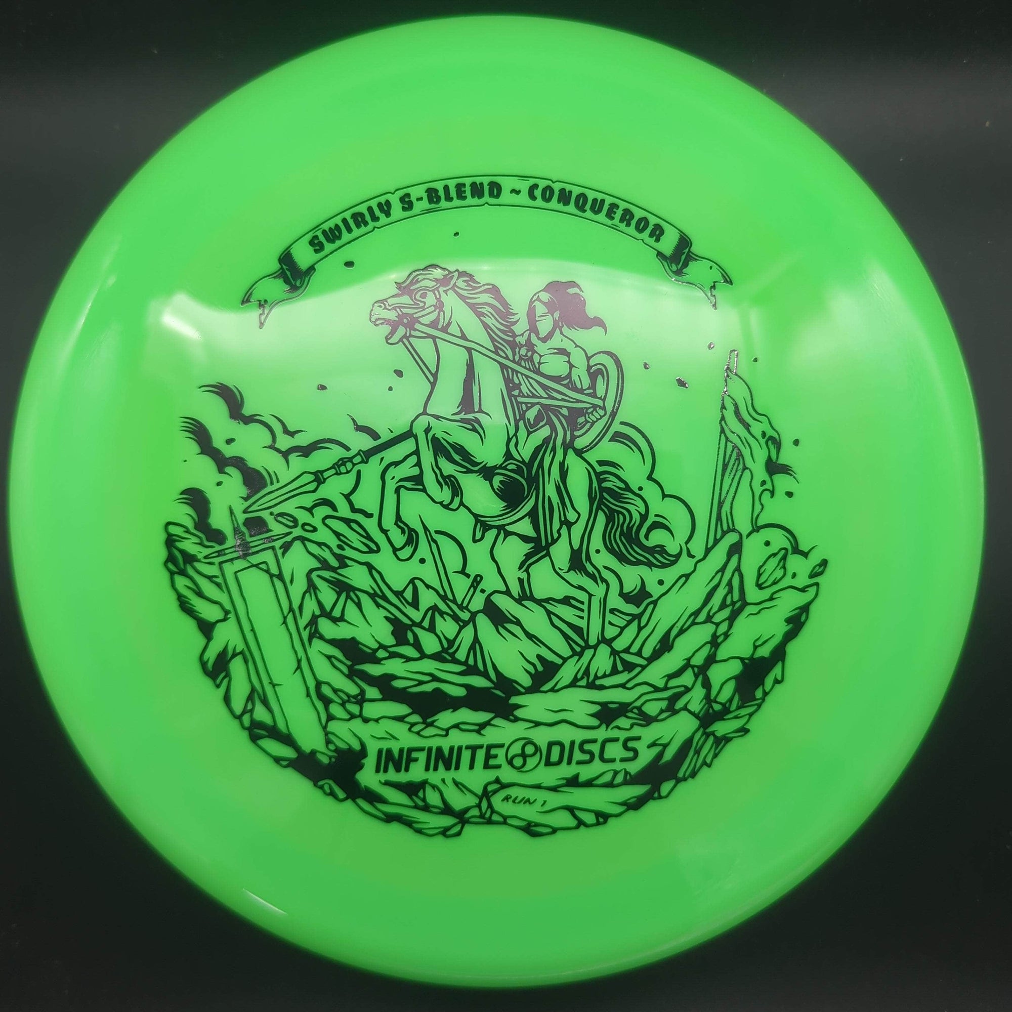 Infinite Discs Distance Driver Green Black Stamp 174g Conqueror, Swirly S-Blend