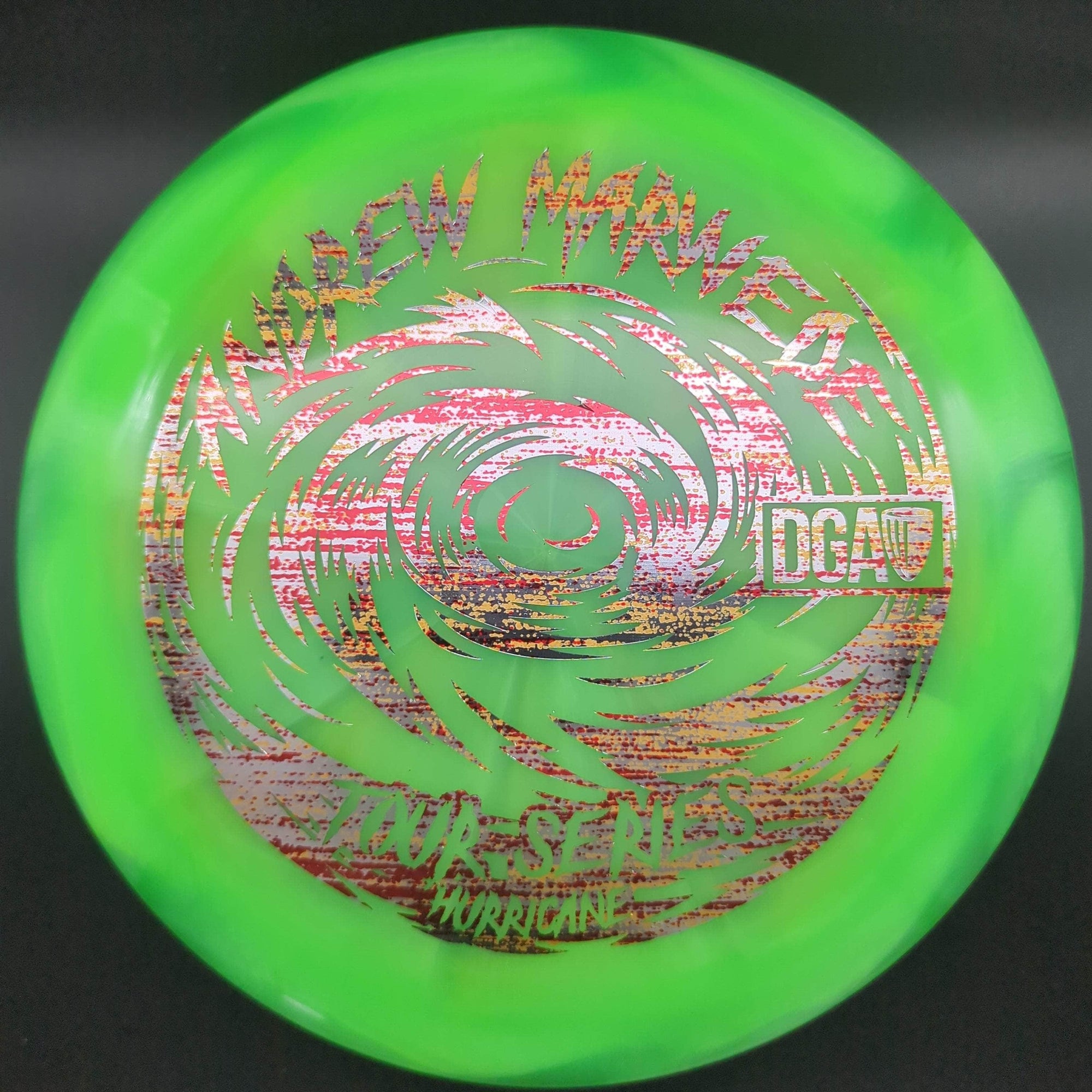 DGA Distance Driver Green Red Splatter Stamp 174g Hurricane, Swirl, Andrew Marwede Tour Series 2023