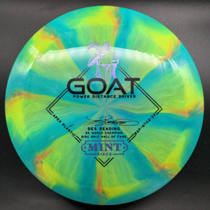 Mint Discs Distance Driver Green/Yellow Purple Stamp 174g Goat - Swirly Apex Plastic - Des Reading