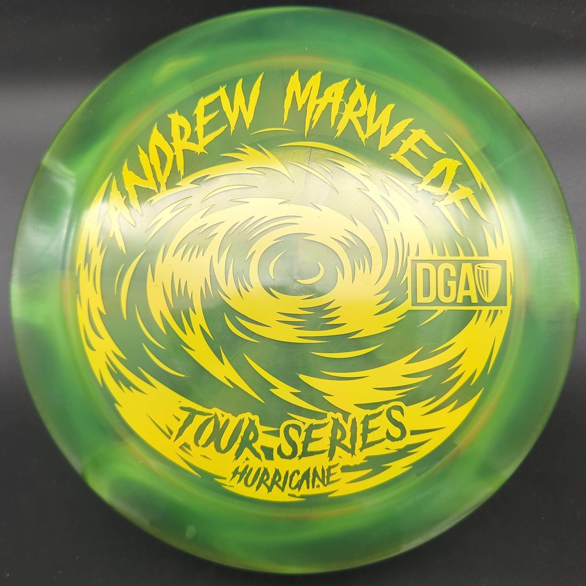 DGA Distance Driver Green Yellow Stamp 174g Hurricane, Swirl, Andrew Marwede Tour Series 2023