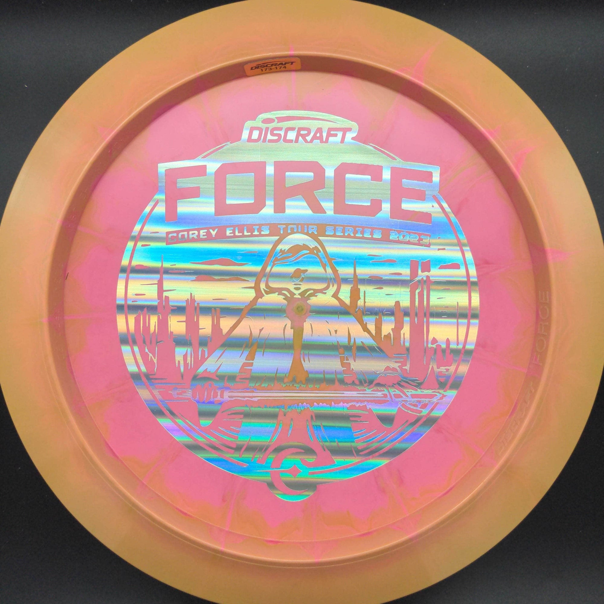 Discraft Distance Driver Orange/Pink Holo Stamp 174g Force, Corey Ellis Tour Series, 2023
