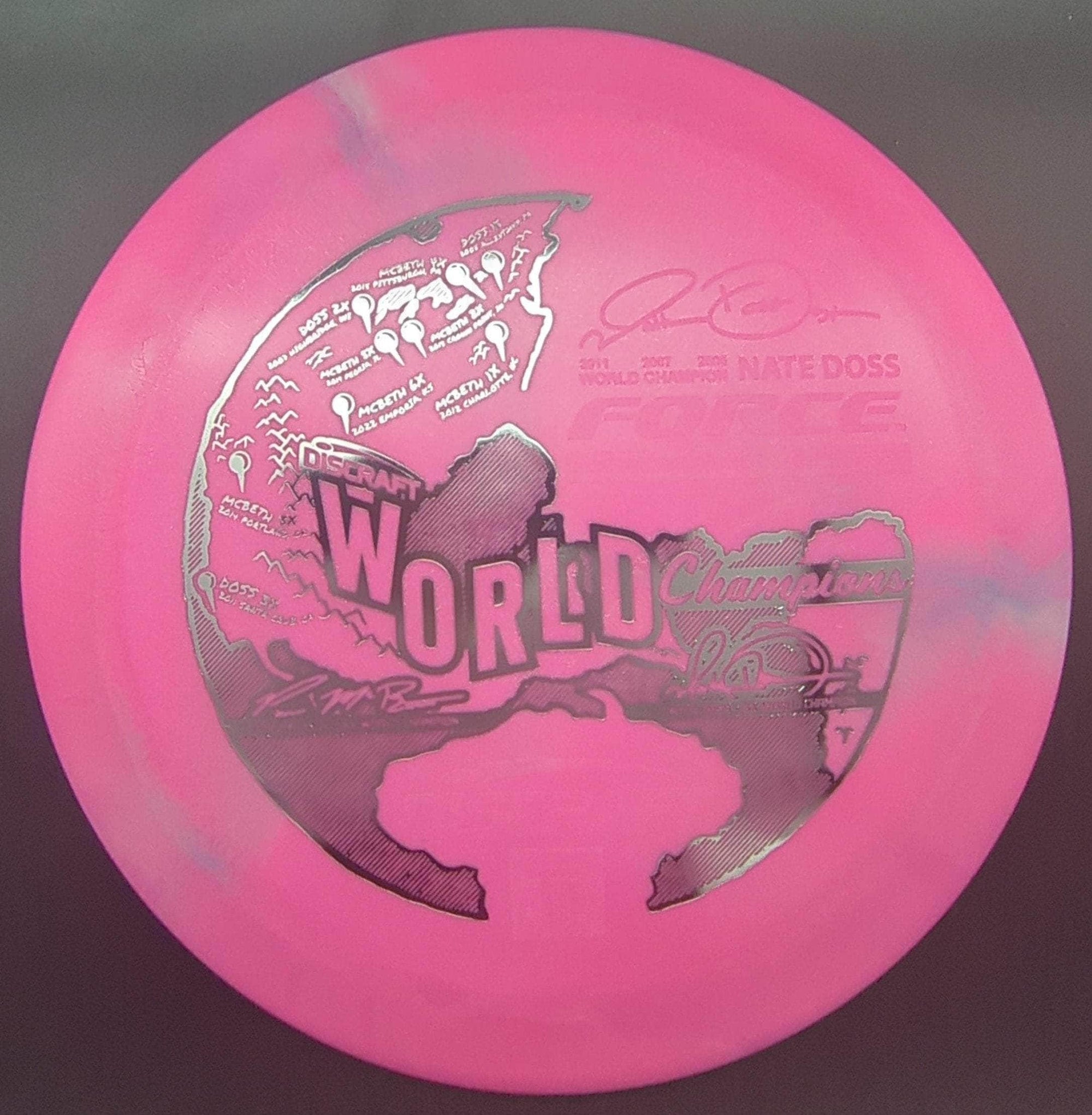 Discraft Distance Driver Pink Silver Stamp 174g Force, Paul McBeth x Nate Doss ESP Swirl