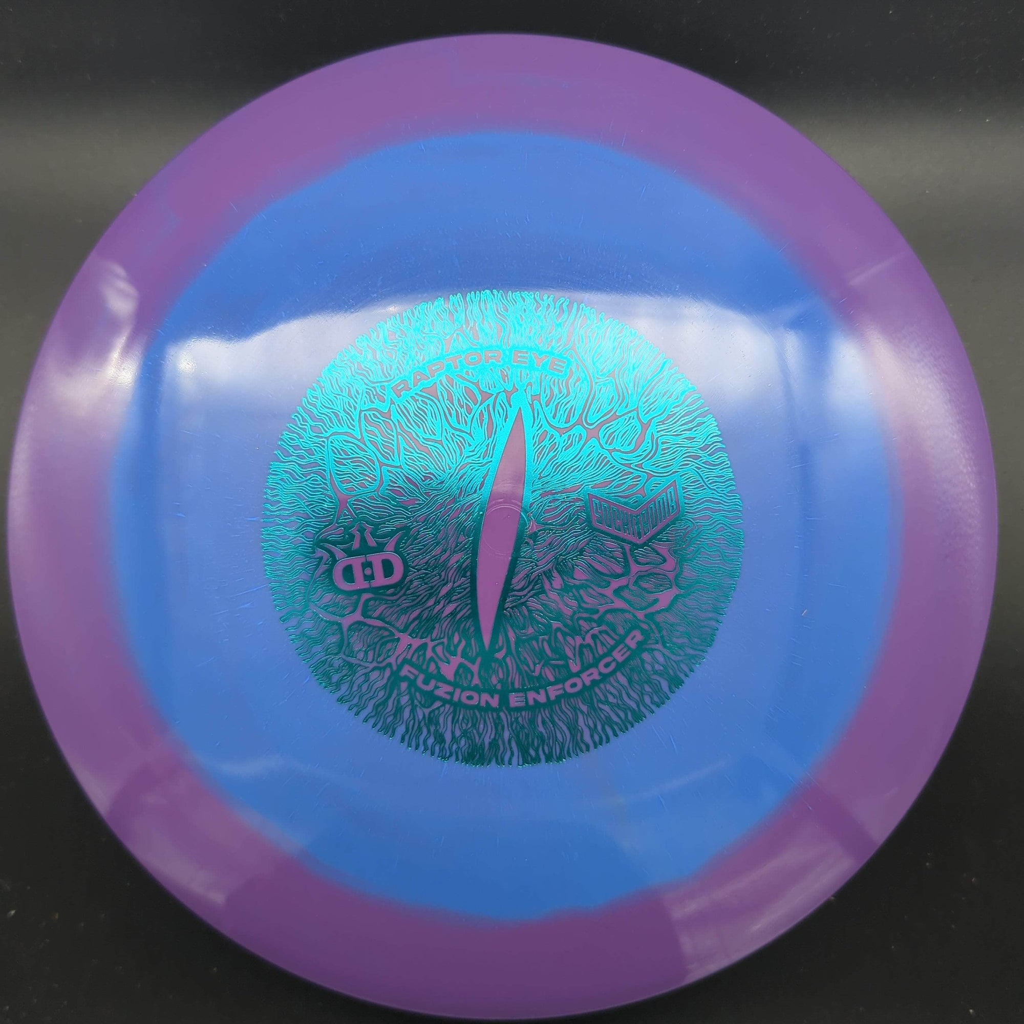 Dynamic Discs Distance Driver Purple/Blue Teal Stamp 174g Enforcer, Raptor Eye Fuzion Plastic