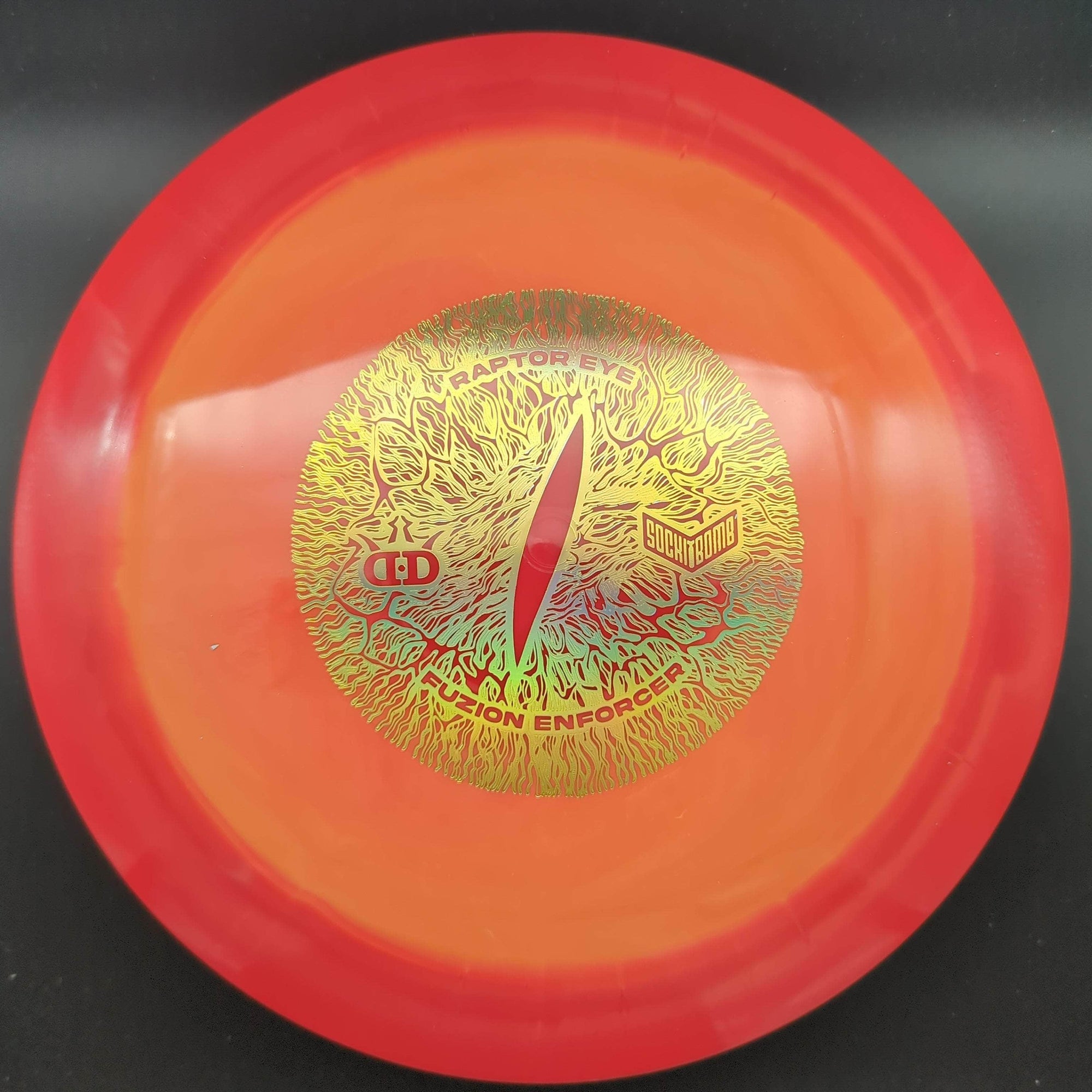Dynamic Discs Distance Driver Red/Orange Gold Stamp 175g Enforcer, Raptor Eye Fuzion Plastic
