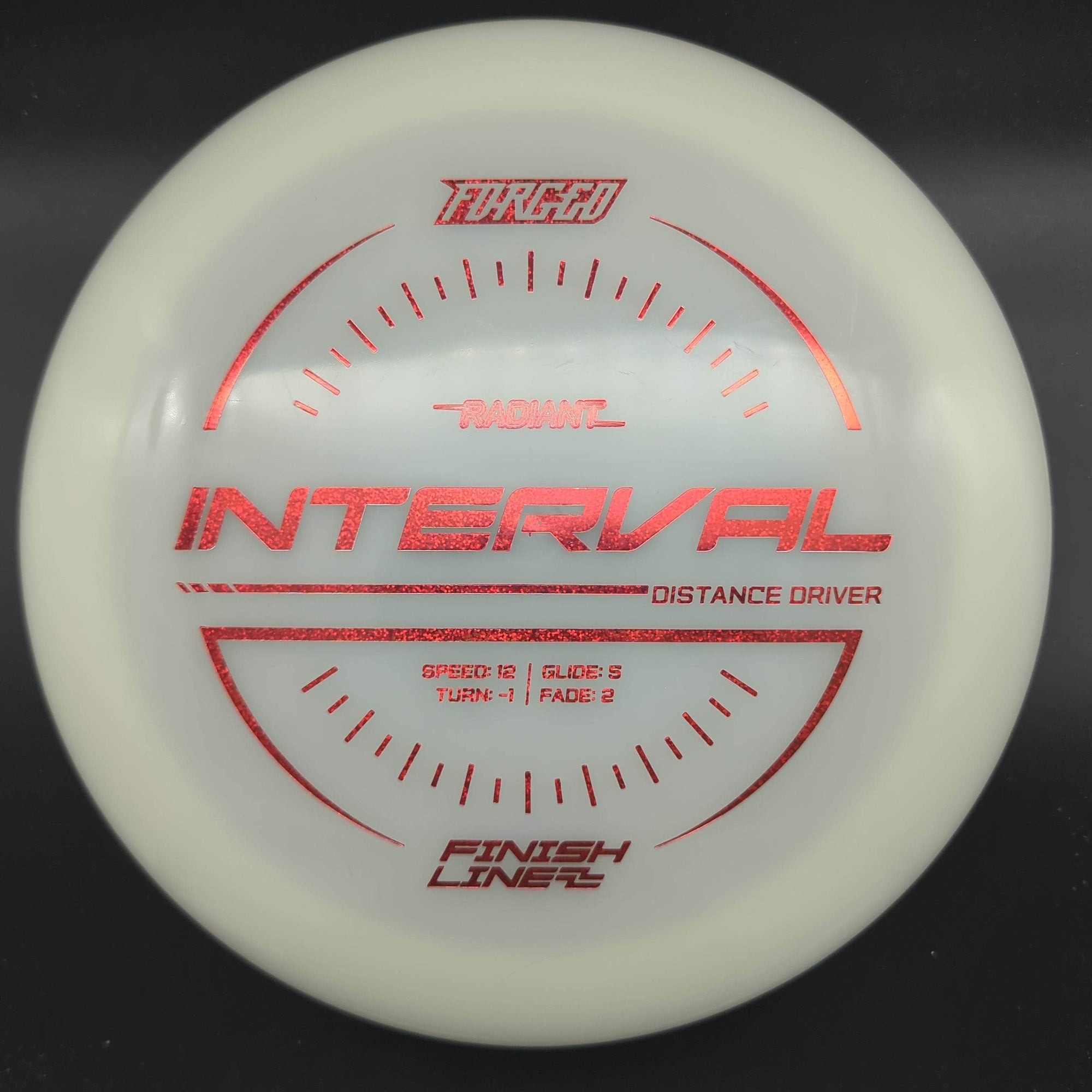 Finish Line Distance Driver White Red Glitter Stamp 171g Interval, Radiant, Forged