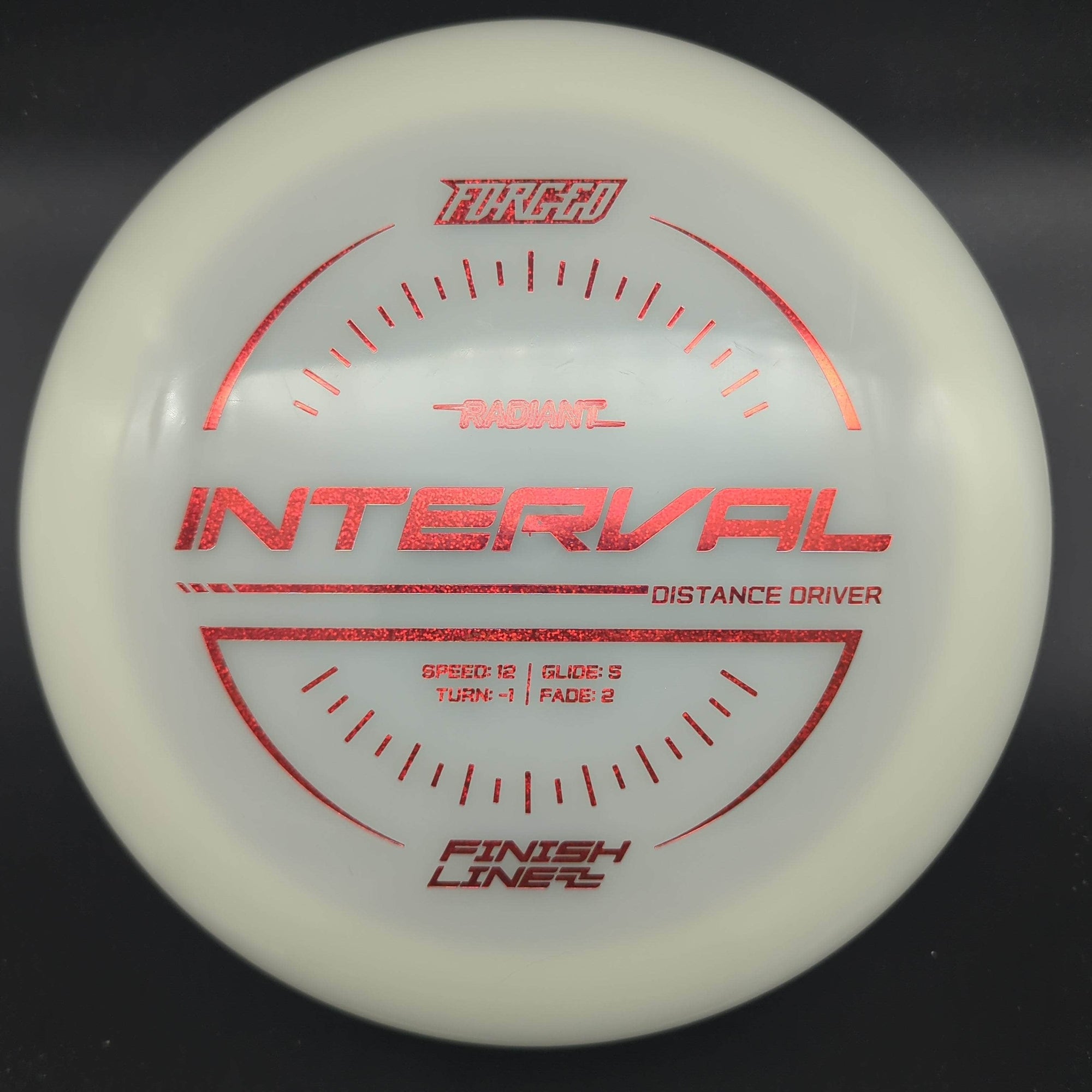 Finish Line Distance Driver White Red Glitter Stamp 171g Interval, Radiant Forged