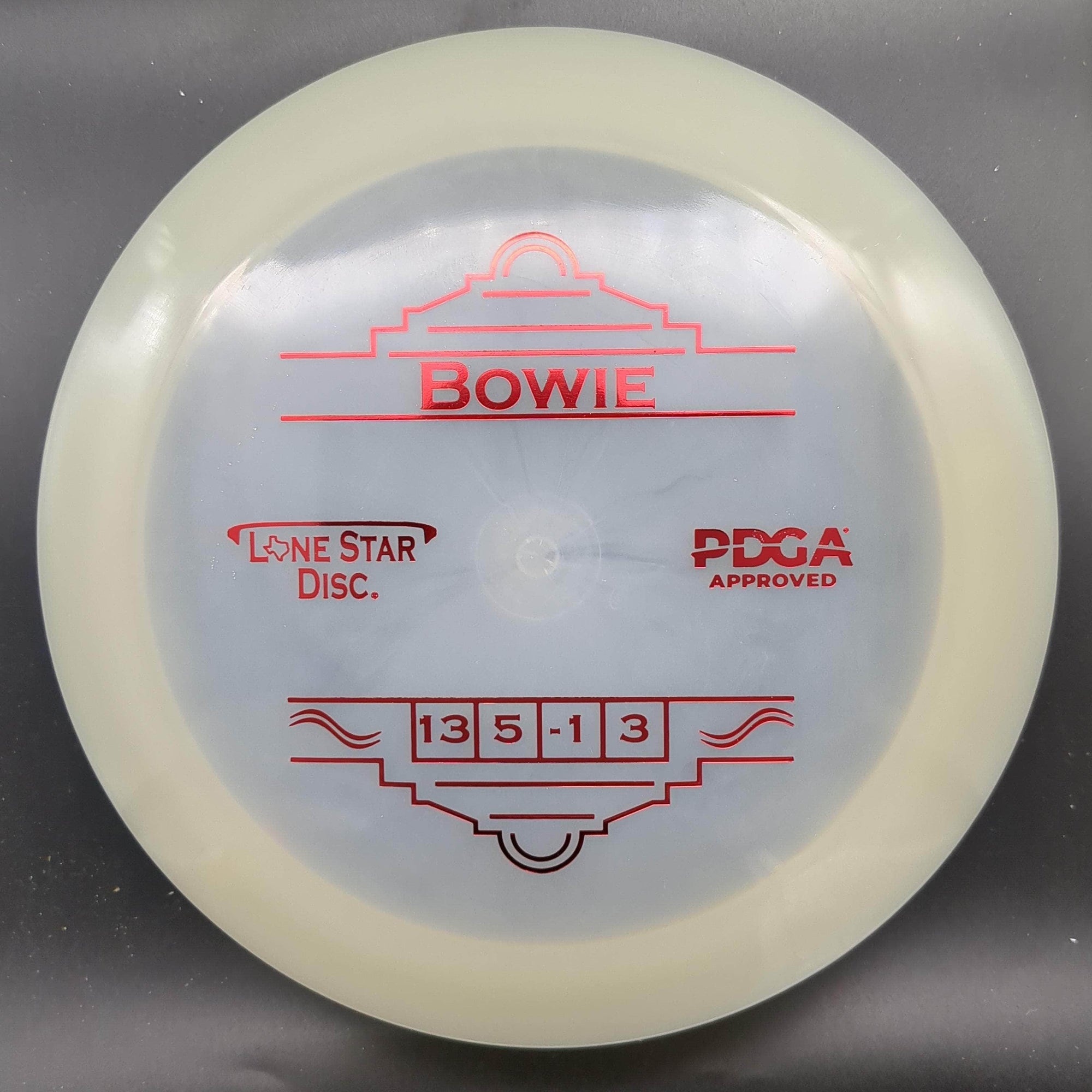 Lone Star Discs Distance Driver White Red Stamp 173g Bowie, Glow Plastic