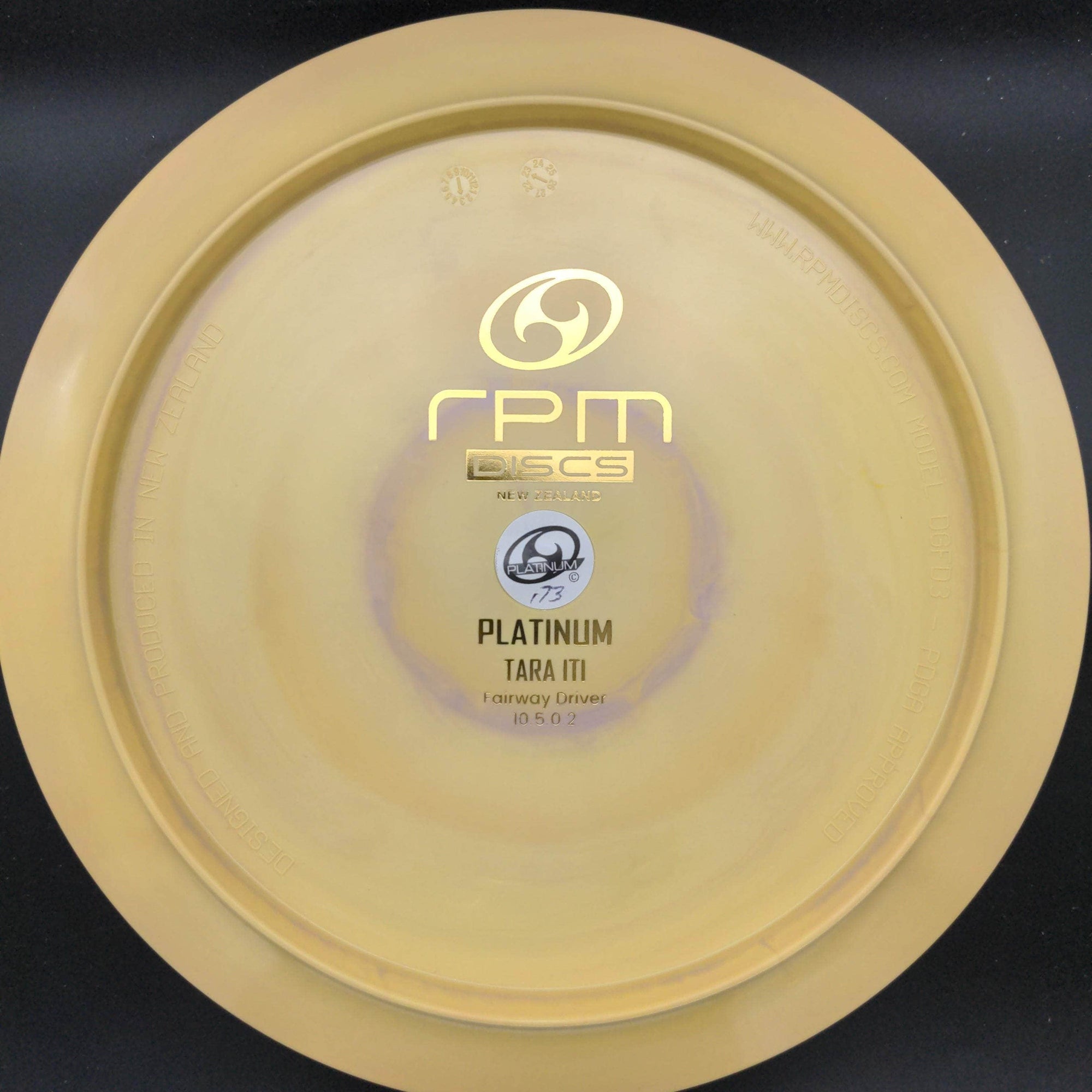 RPM Discs Distance Driver Yellow Gold Stamp 173g Tara Iti - Platinum Bottom Stamp