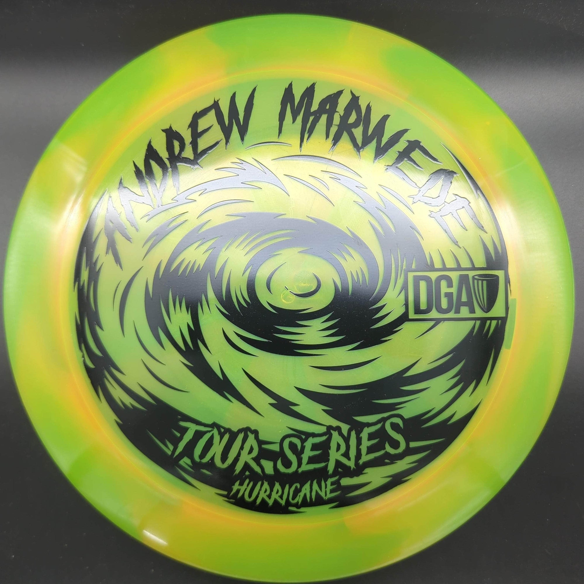 DGA Distance Driver Yellow/Green Black Stamp 174g Hurricane, Swirl, Andrew Marwede Tour Series 2023