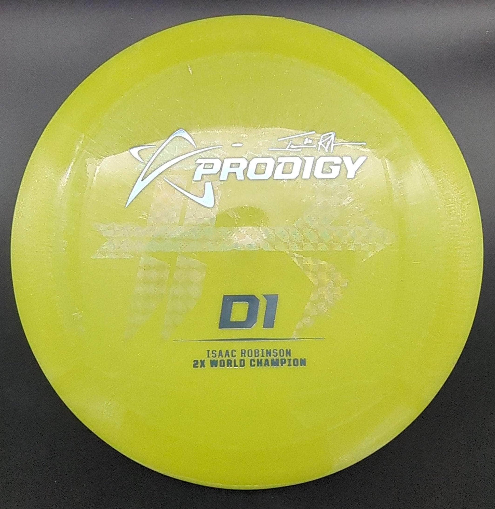 Prodigy Distance Driver Yellow Silver Stamp 173g D1 500 Glimmer Plastic - Commemorative Edition Isaac Robinson 2X World Champion