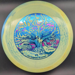 Prodigy Fairway Driver Yellow/Blue Sunset Stamp 172g F3, 500 Spectrum Glimmer Plastic, Isaac Robinson "Weaver" Stamp
