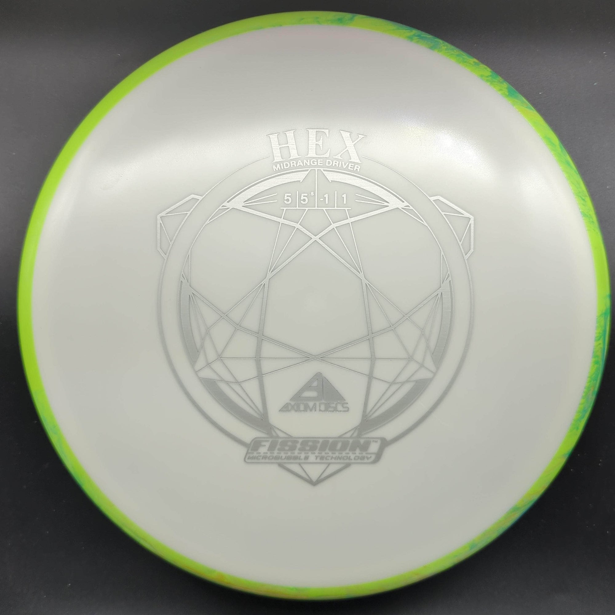 MVP Mid Range Green Swirl Rim White Plate 176g Hex, Fission Plastic,