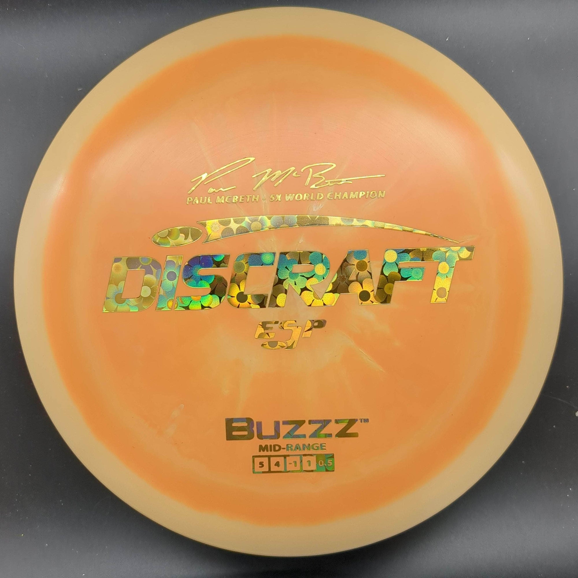 Discraft Mid Range Peach Gold Flower Stamp 174g BUZZZ, ESP Paul McBeth 5x Signature