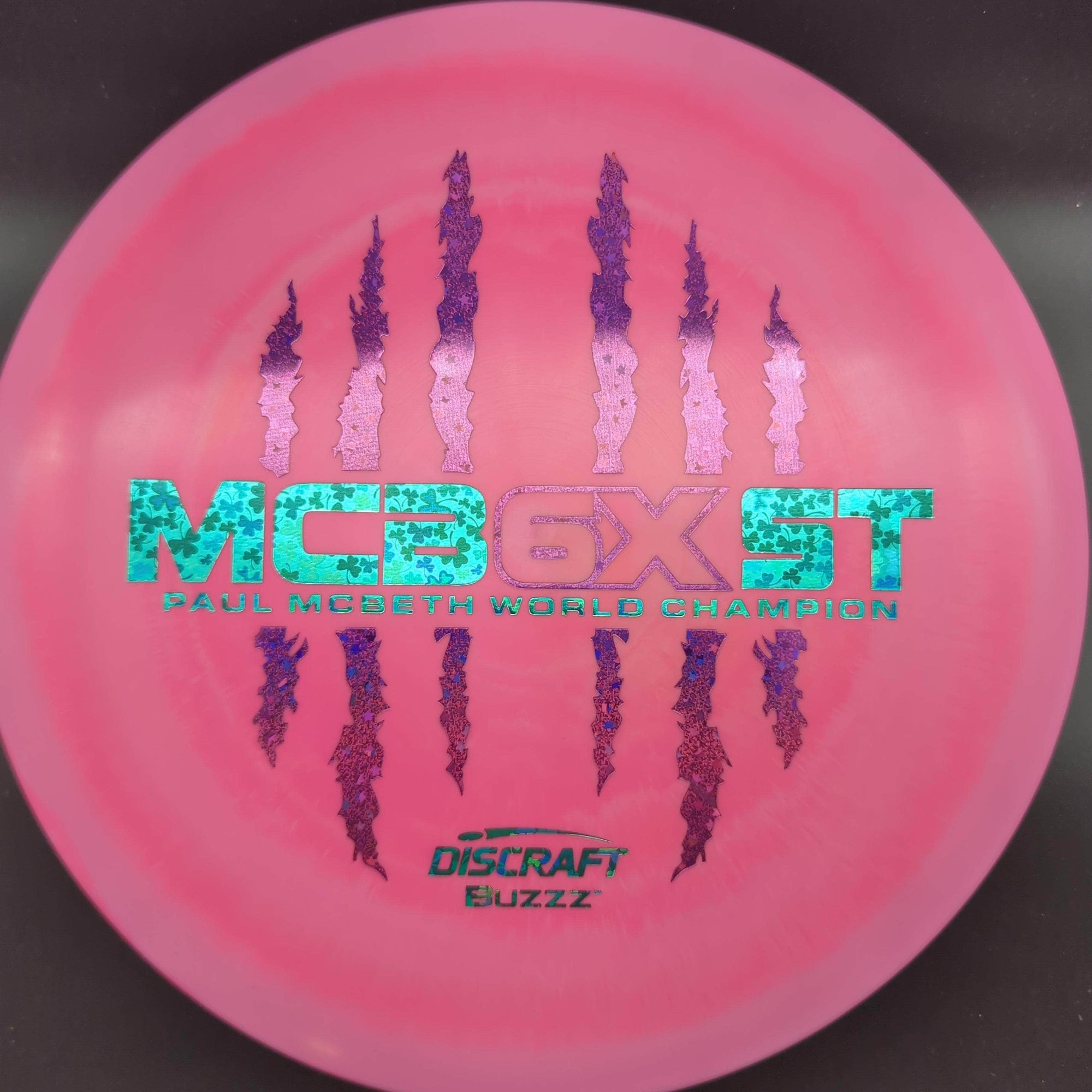 Discraft Mid Range Pink Green Clover/Purple Glitter Stamp 177g Buzzz ESP, Paul McBeth 6X Mcbeast