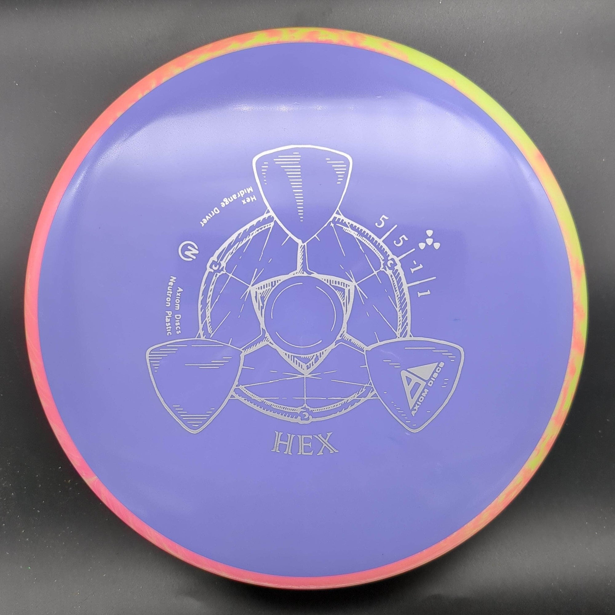 MVP Mid Range Pink/Yellow Rim Purple Plate 166g Hex, Neutron Plastic