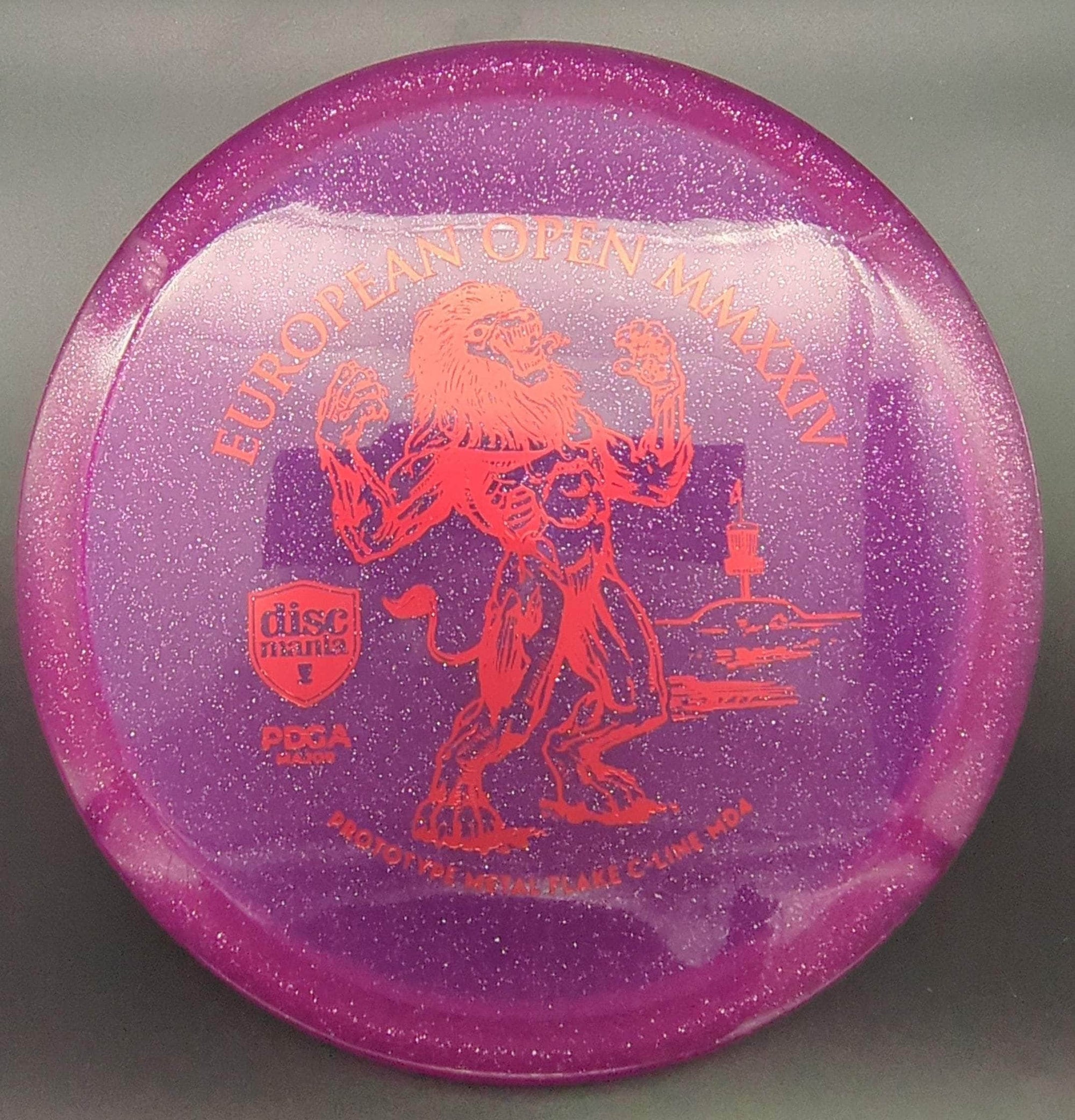 Discmania Mid Range Purple Red Stamp 177g MD4, C-Line Metal Flake, European Open Fundraiser Prototype