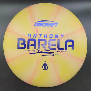 Discraft Putter Yellow Blue Stamp 174g Focus, Signature Swirl, Anthony Barela