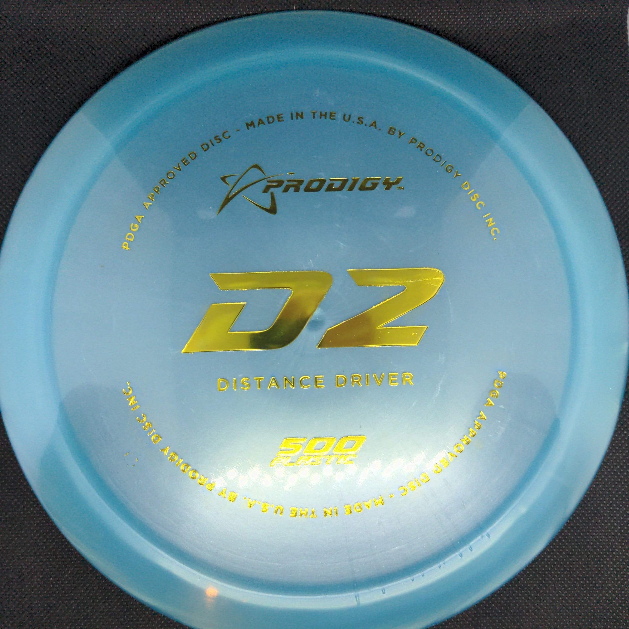 Prodigy Distance Driver Light Blue Gold Stamp 174g D2 -  500 Plastic