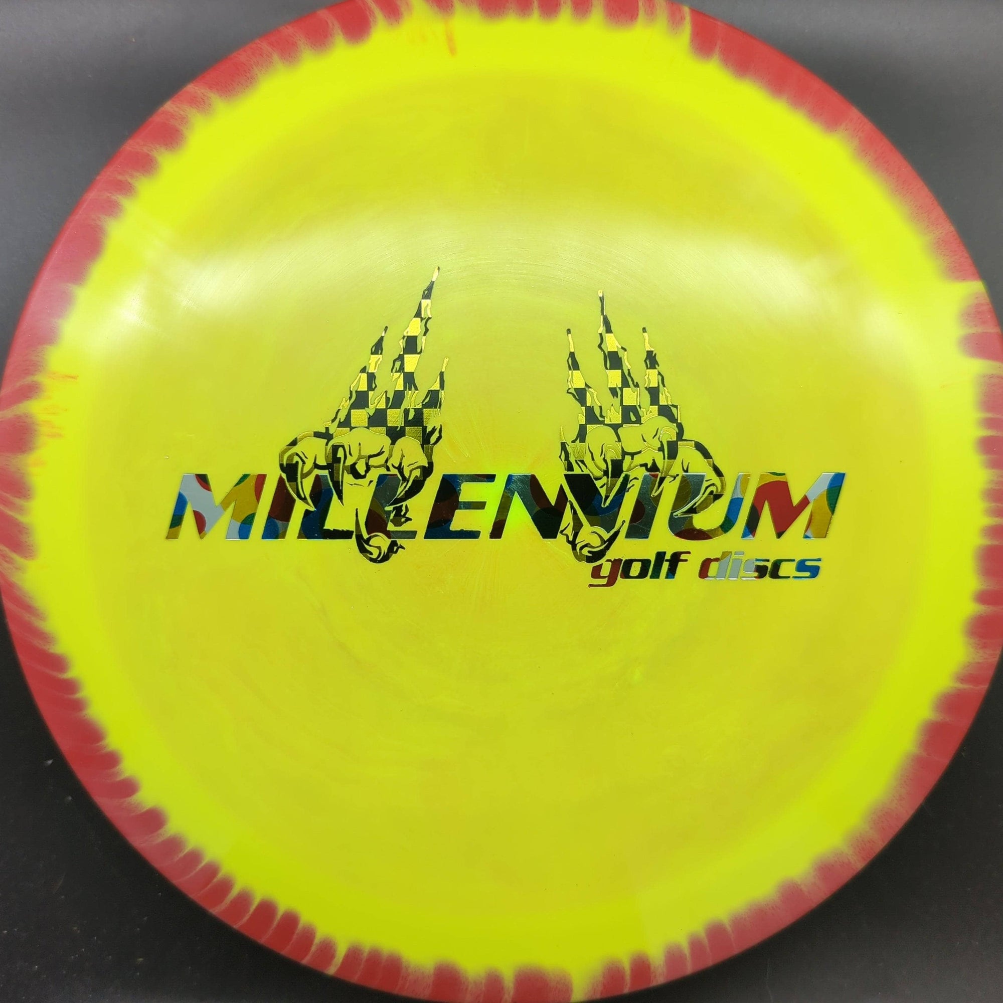 Millennium Discs Distance Driver Red Rim Yellow Center Money Stamp Claws 175g Falcon, Helio Sirius Plastic - USDGC Stamp "Championship"