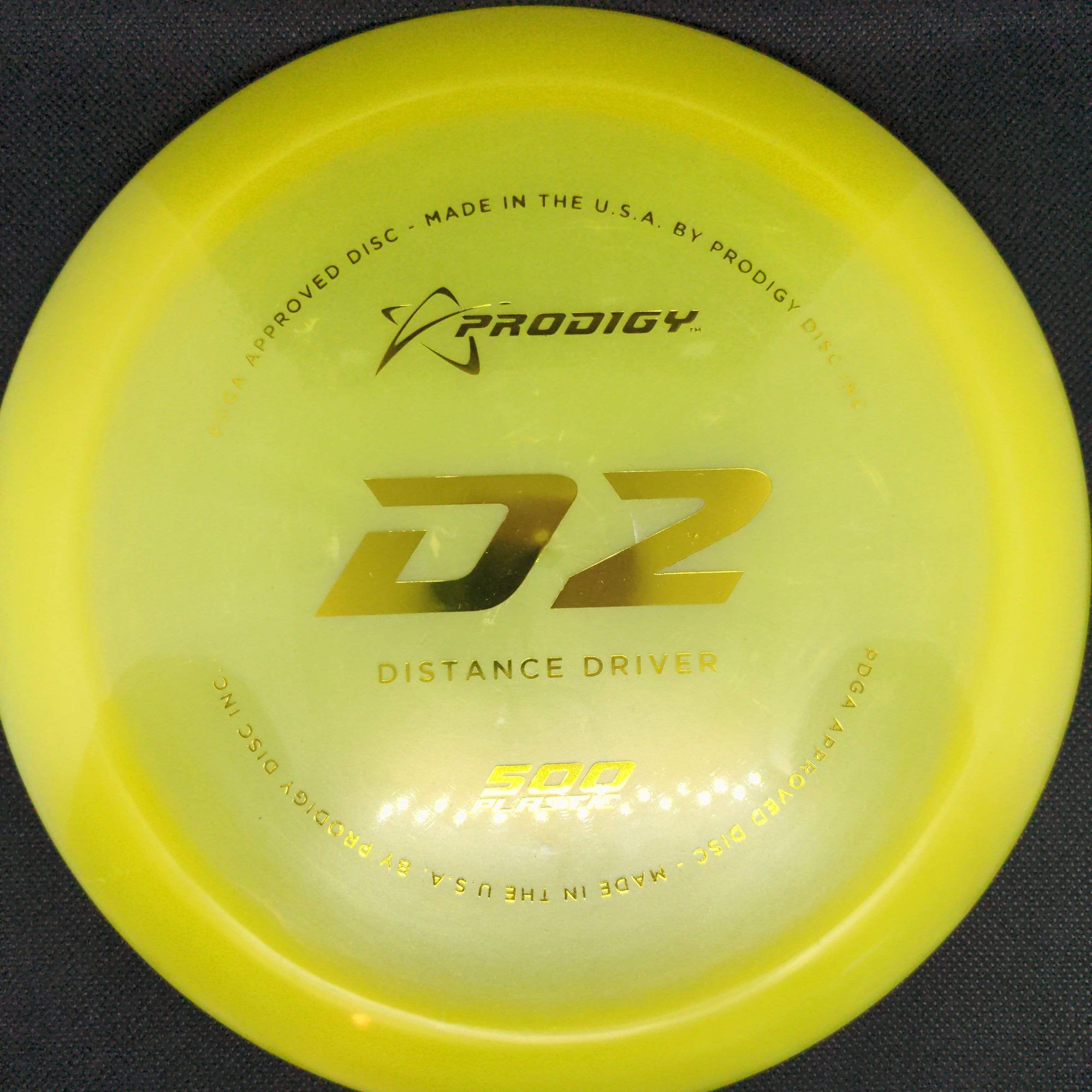 Prodigy Distance Driver Yellow Gold Stamp 174g D2 -  500 Plastic