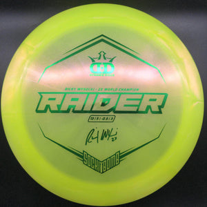 Dynamic Discs Distance Driver Yellow Green Stamp 173g Raider, Lucid Ice Glimmer, Ricky Wysocki