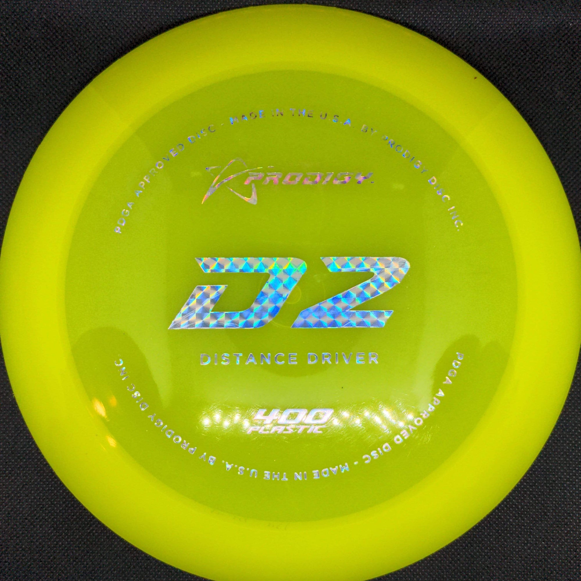 Prodigy Distance Driver Yellow Shimmer Silver Stamp 174g D2 - 400 Plastic