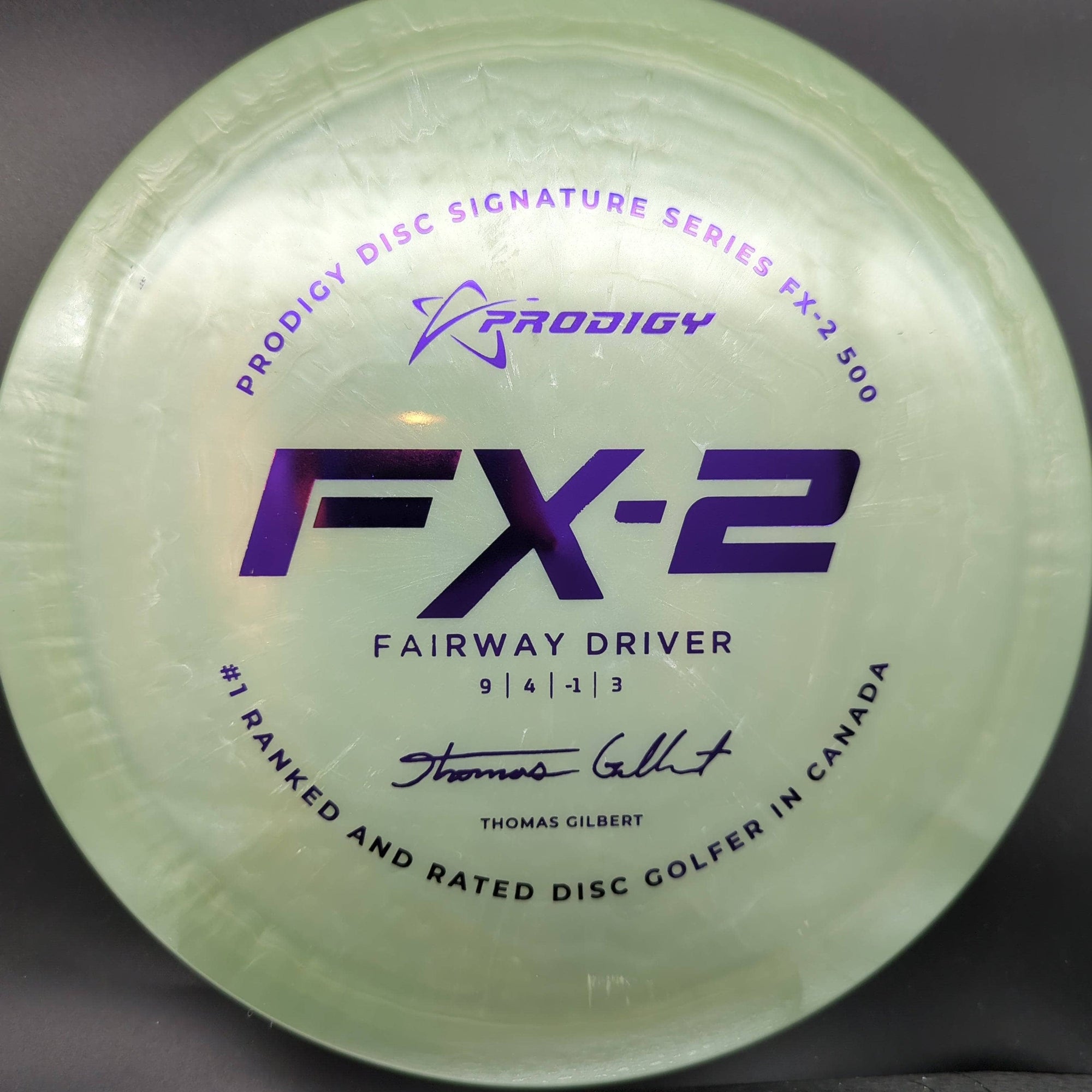 Prodigy Fairway Driver Grey/Green Purple Stamp 173g FX2, 500 Plastic, Thomas Gilbert, 2022 Signature Series