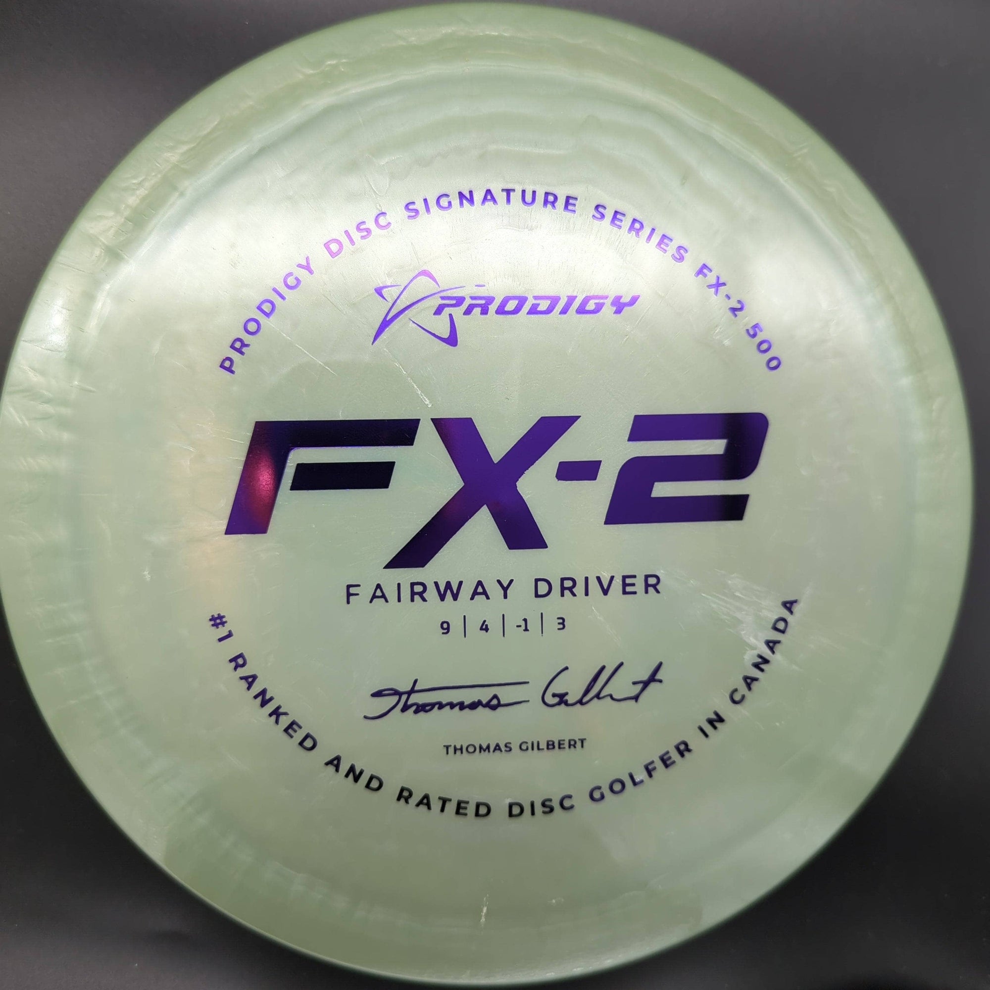 Prodigy Fairway Driver Grey/Green Purple Stamp 174g FX2, 500 Plastic, Thomas Gilbert, 2022 Signature Series