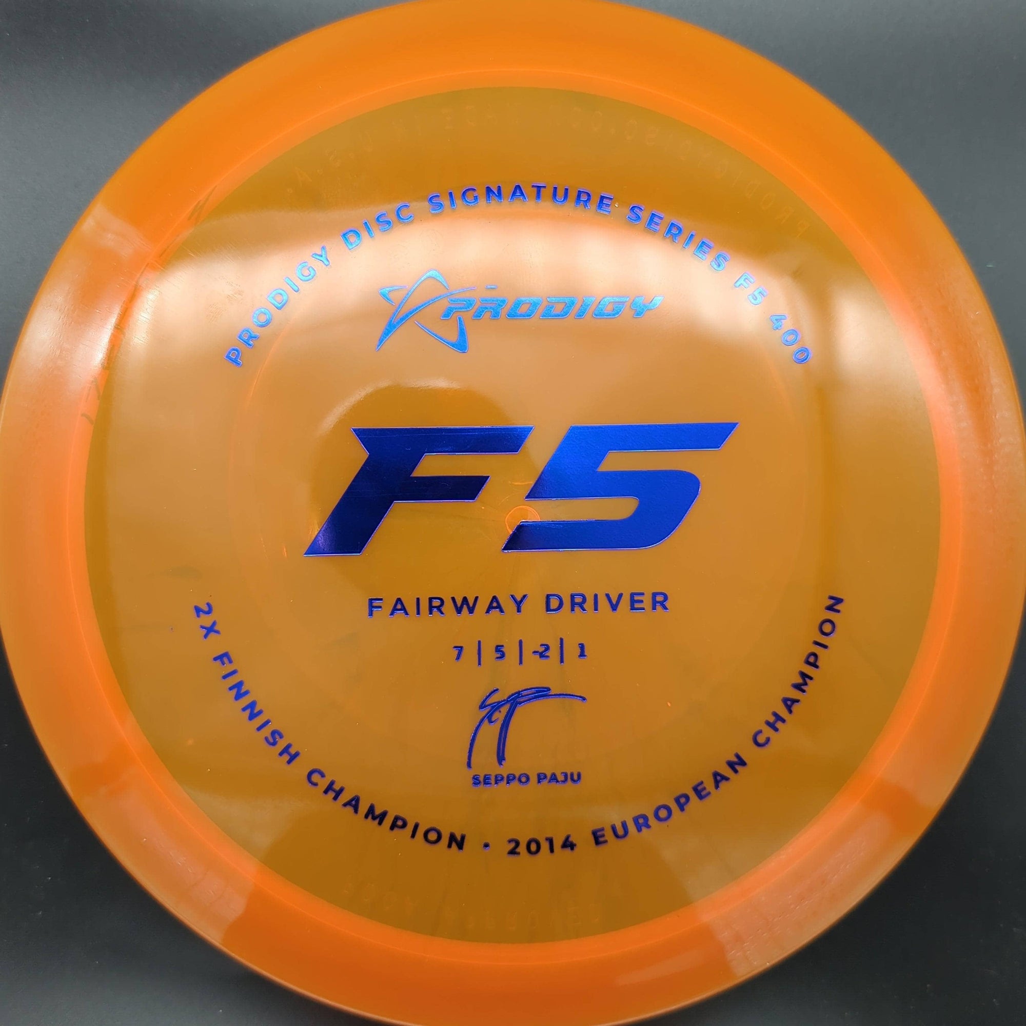Prodigy Fairway Driver Orange Blue Stamp 176g 2 F5, 400 Plastic, Seppo Paju, 2022 Signature Series