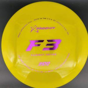 Prodigy Fairway Driver Yellow Purple Stamp 176g F3, 500 Plastic