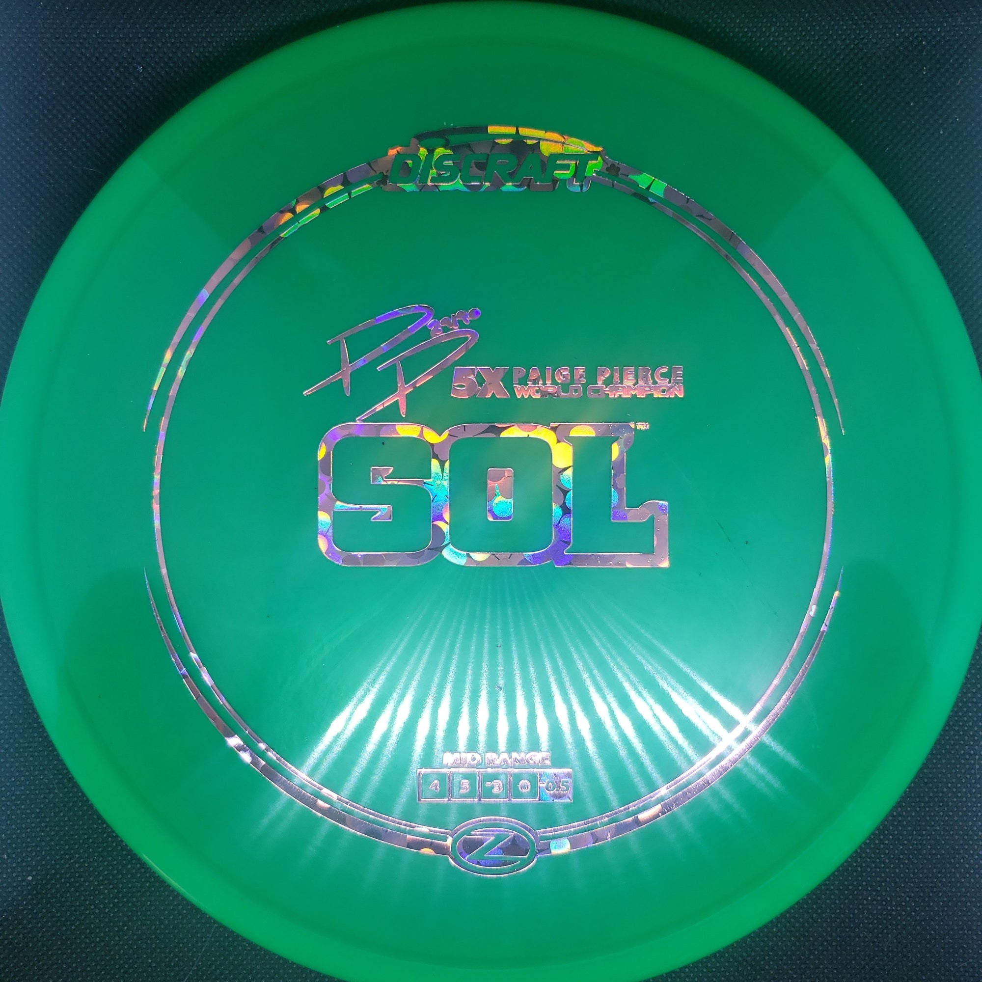 Discraft Mid Range Green Pink Bubble Foil Stamp 174g Z Line Sol, Paige Pierce, 4/5/-3/0