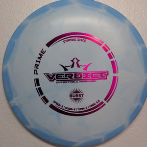 Dynamic Discs Mid Range Light Blue with Halo Purple Stamp 180g Prime Burst Verdict