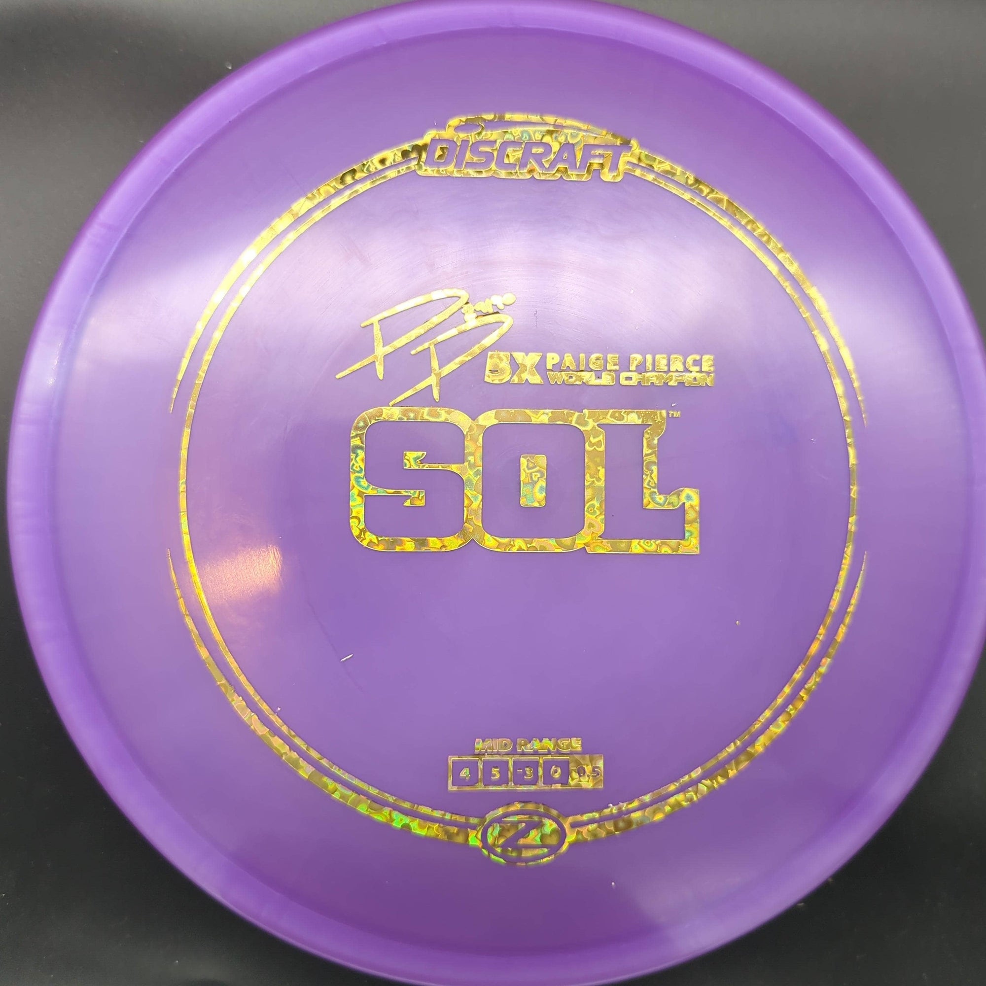 Discraft Mid Range Purple Gold Shimmer Stamp 174g Sol, Z Line, Paige Pierce