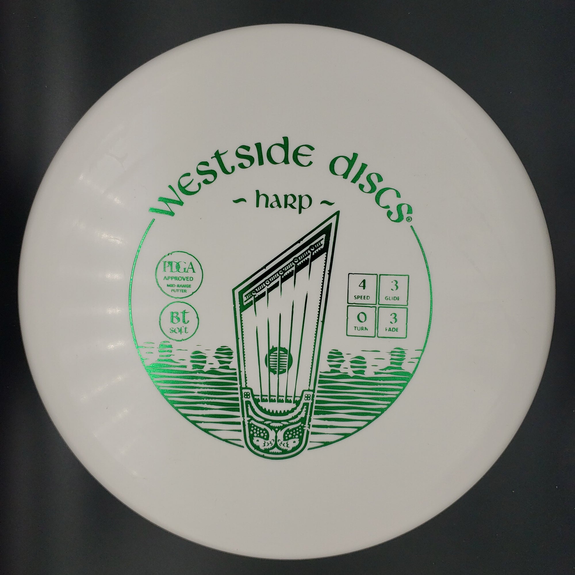Westside Discs Mid Range White Green Stamp 176g Westside Discs BT Soft Harp