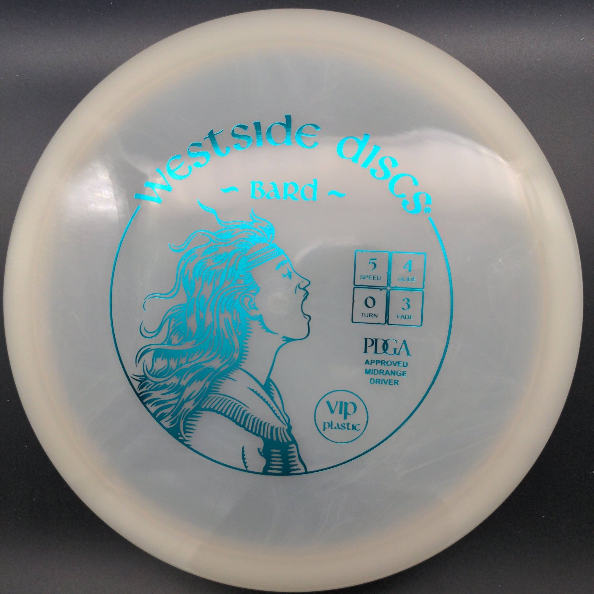 Westside Discs Mid Range White Teal Stamp 175g Bard, VIP