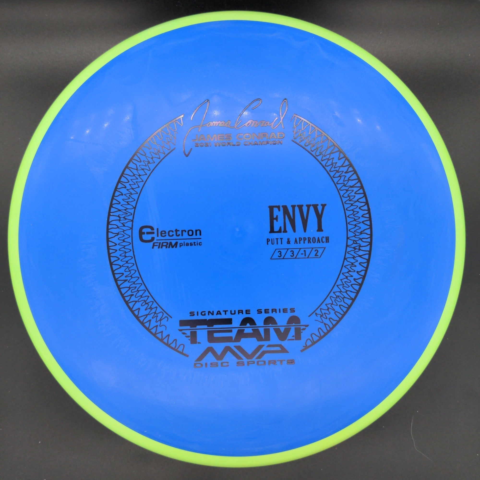 MVP Putter Blue Plate Green Rim 174g James Conrad Signature Envy, Electron Firm