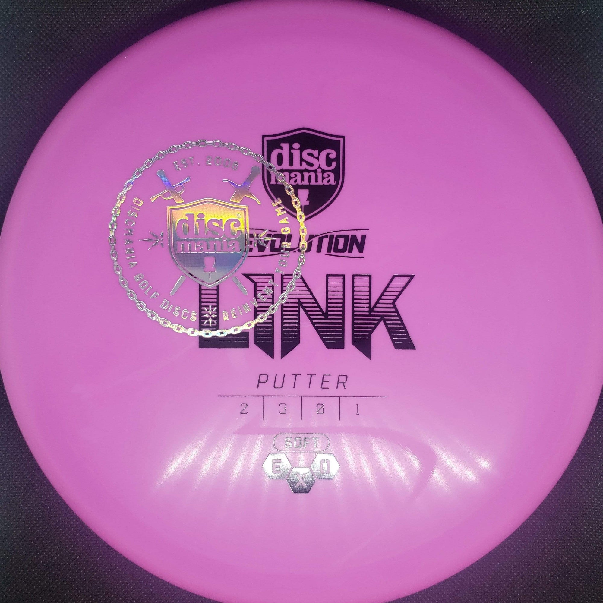 Discmania Putter Pink Black and Silver Shield Stamp 173g Soft Exo Link 2/3/0/1