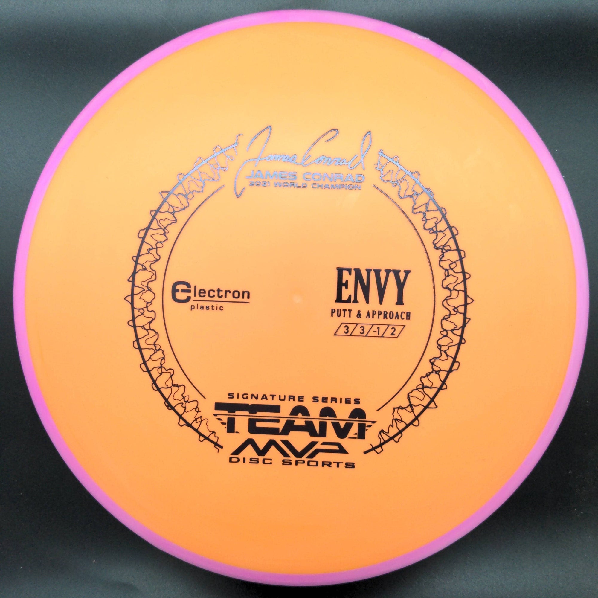 MVP Putter Pink Rim Orange Plate 174g Envy, Electron Medium, James Conrad Signature