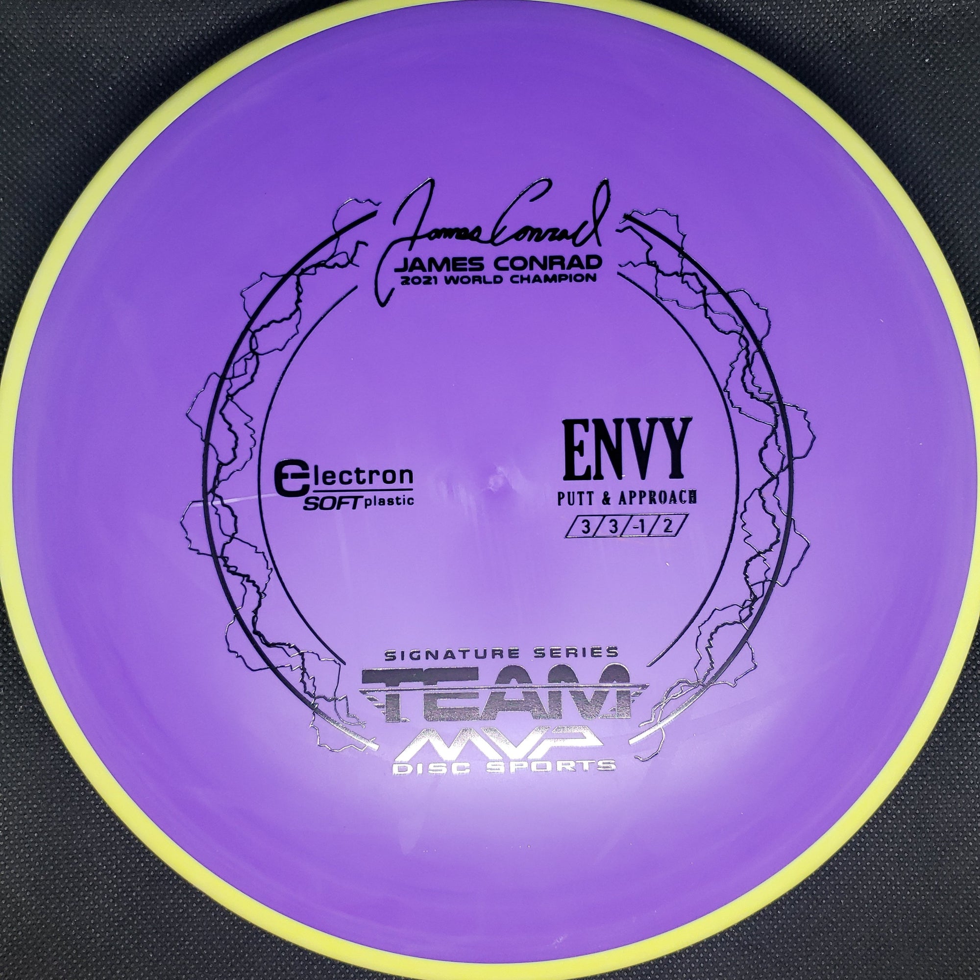 MVP Putter Purple Plate Yellow Rim 174g James Conrad Signature Envy, Electron Soft