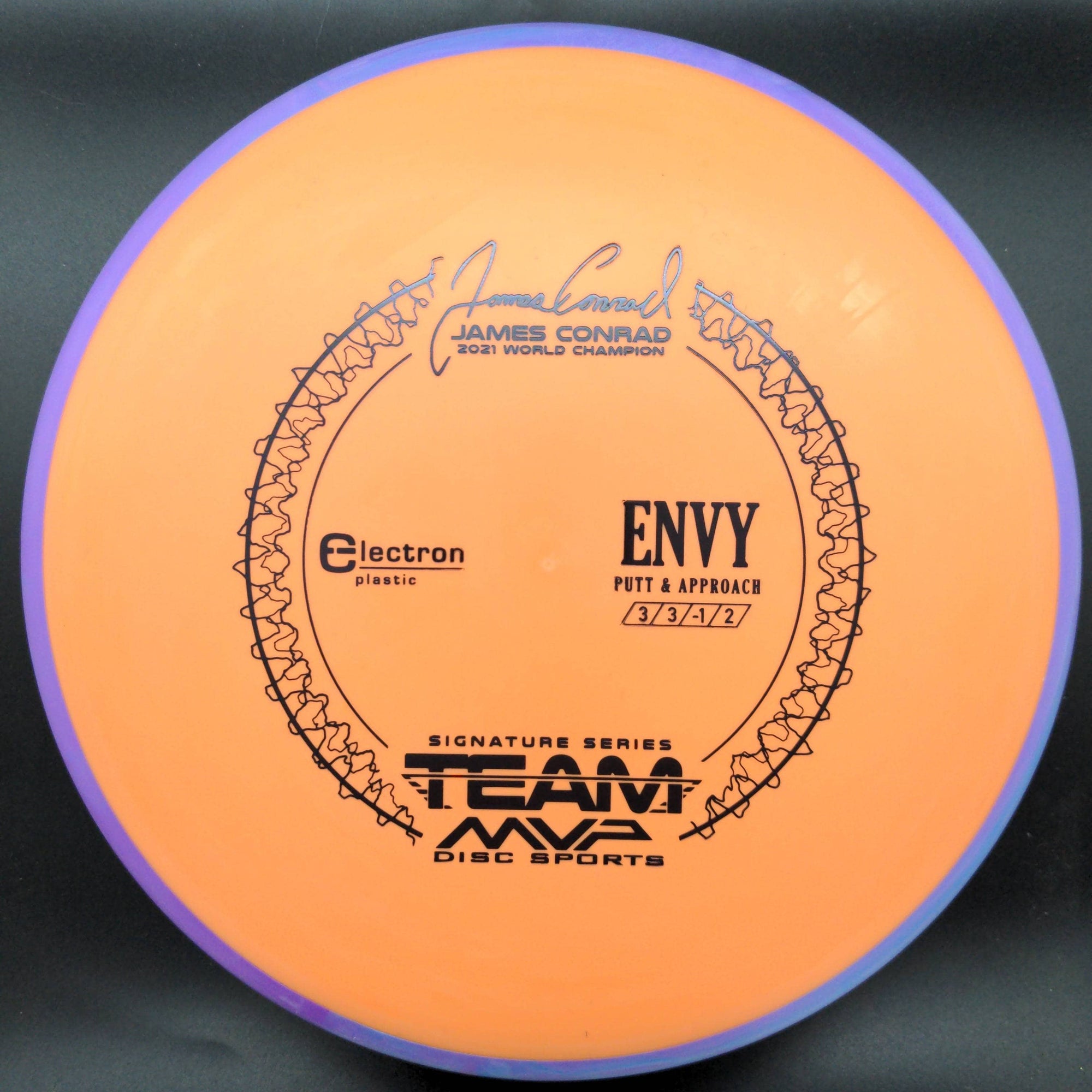 MVP Putter Purple Rim Orange Plate 174g Envy, Electron Medium, James Conrad Signature