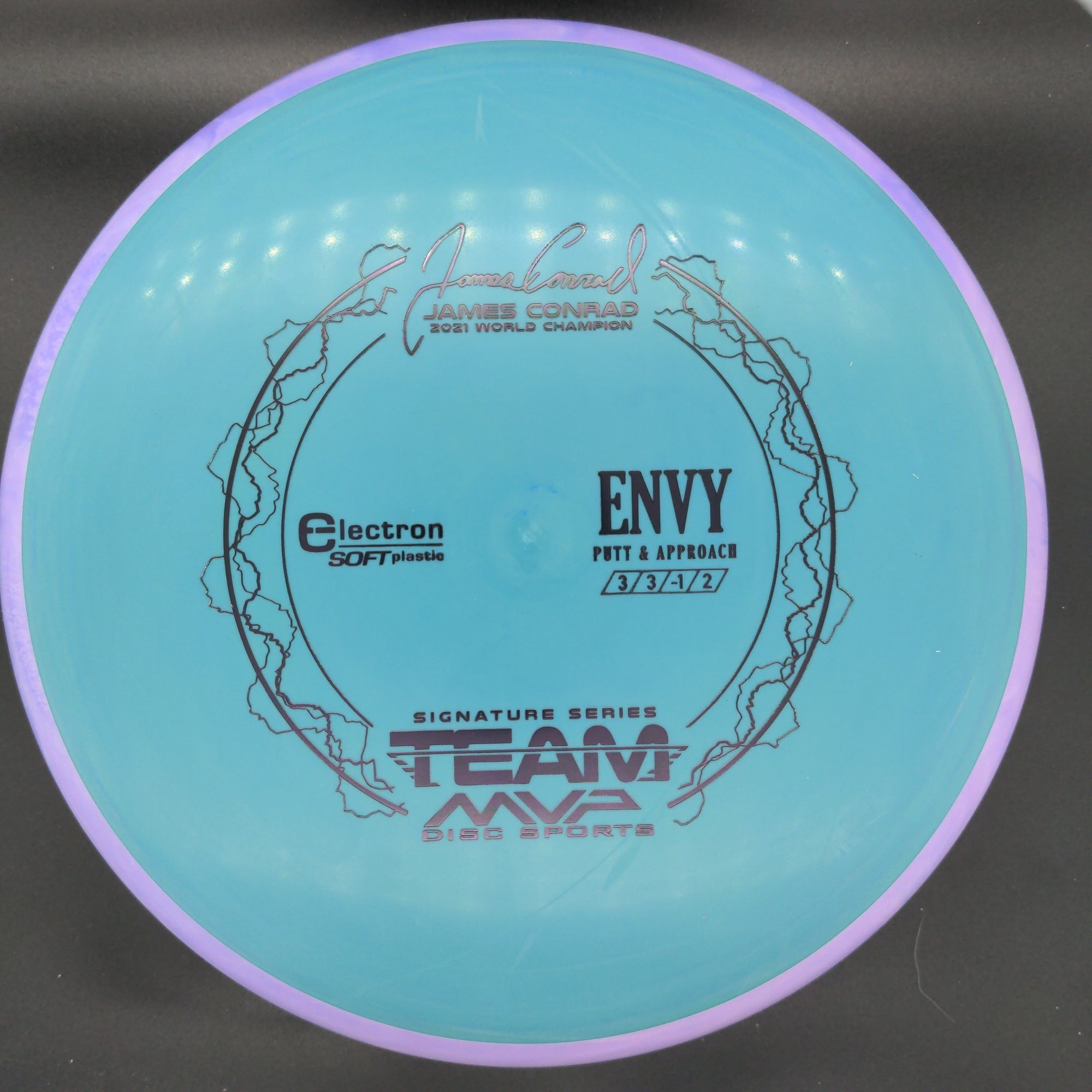 MVP Putter Teal Plate Purple Rim 175g James Conrad Signature Envy, Electron Soft