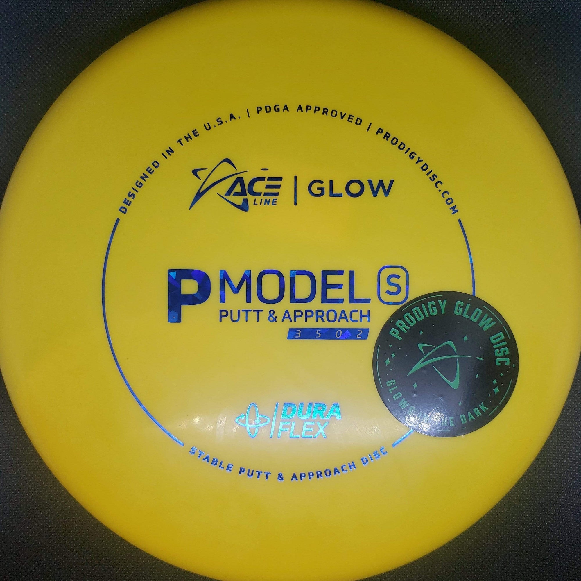Prodigy Putter Yellow Blue Shatter Stamp 174g Cale Leiviska, P-Model S DuraFlex GLOW